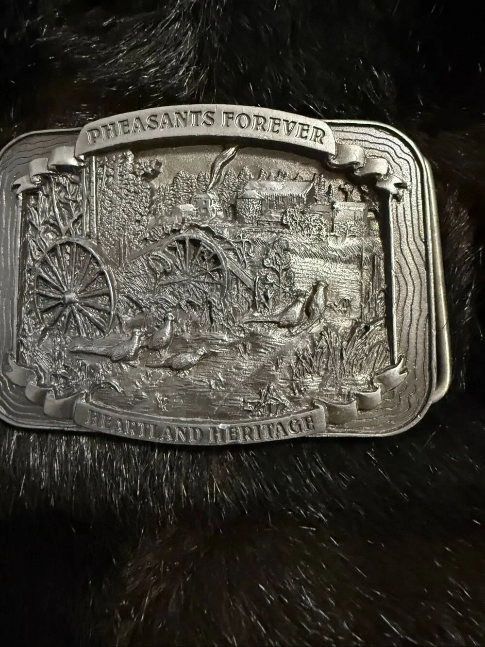 Vintage 1995 Pheasants Forever  Heartland Heritage Pewter Belt Buckle
